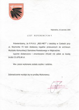 List referencyjny od Starostwa Powiatowego w Wąbrzeźnie